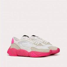 Valentino Garavani Bubbleback Sneakers with VLogo UniseX Mesh and Suede WhitePink