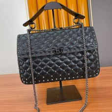 Valentino Garavani Large Rockstud Spike Chain Bag In Lambskin BlackSilver