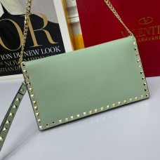 Valentino Garavani Large Rockstud Wristlet Clutch with Chain In Calfskin Mint Green