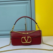 Valentino Garavani Loco Shoulder Bag In Calfskin Burgundy