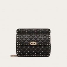 Valentino Garavani Medium Rockstud Spike Chain Bag In Lambskin BlackGold