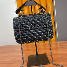 Valentino Garavani Medium Rockstud Spike Chain Bag In Lambskin BlackSilver