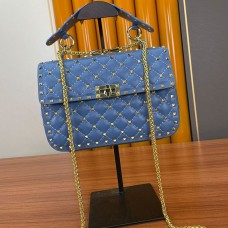 Valentino Garavani Medium Rockstud Spike Chain Bag In Lambskin Sky Blue