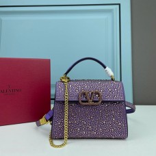 Valentino Garavani Mini Vsling Handbag with Sparkling Crystals In Calfskin Purple