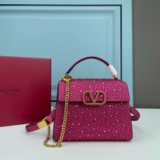 Valentino Garavani Mini Vsling Handbag with Sparkling Crystals In Calfskin Rose