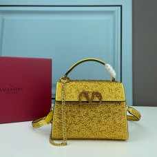 Valentino Garavani Mini Vsling Handbag with Sparkling Crystals In Calfskin Yellow