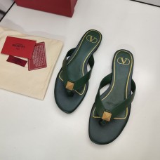 Valentino Garavani One Stud Flip-Flop Slides Women Calfskin Green