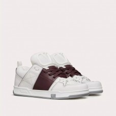 Valentino Garavani Open Skate Sneakers with VLogo UniseX Calfskin and Fabric WhiteBrown