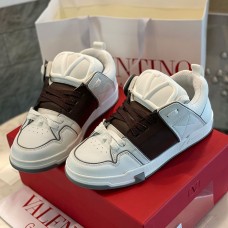 Valentino Garavani Open Skate Sneakers with VLogo UniseX Calfskin and Fabric WhiteCoffee