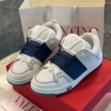 Valentino Garavani Open Skate Sneakers with VLogo UniseX Calfskin and Fabric WhiteNavy Blue