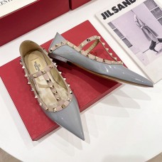 Valentino Garavani Rockstud Ballerina Flats with T-Strap Women Patent Leather Sky Blue