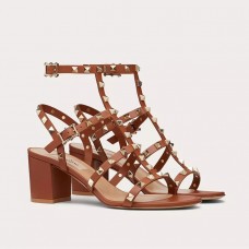 Valentino Garavani Rockstud Sandals with Ankle Strap Women Calfskin Brown