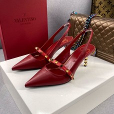 Valentino Garavani Rockstud Slingback Pumps with Sculpted Heel Women Kidskin Red