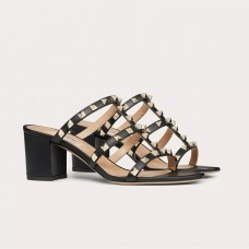 Valentino Garavani Rockstud Thick-Heeled Slides Women Calfskin BlackGold