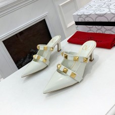 Valentino Garavani Roman Stud Heeled Mules with Straps Women Calfskin White