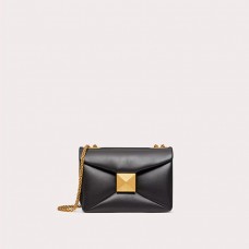 Valentino Garavani Small One Stud Shoulder Bag with Chain In Grainy Calfskin BlackGold