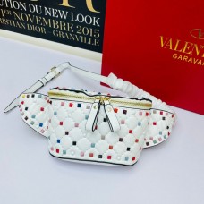 Valentino Garavani Small Rockstud Spike Belt Bag In Lambskin White