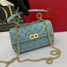 Valentino Garavani Small Rockstud Spike Chain Bag In Lambskin Sky Blue