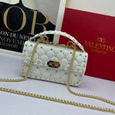 Valentino Garavani Small Rockstud Spike Chain Bag In Lambskin White