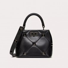 Valentino Garavani Small Roman Stud Handbag In Nappa Lambskin Black