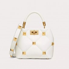 Valentino Garavani Small Roman Stud Handbag In Nappa Lambskin White