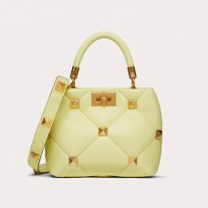 Valentino Garavani Small Roman Stud Handbag In Nappa Lambskin Yellow