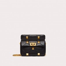 Valentino Garavani Small Roman Stud Shoulder Bag In Nappa Leather BlackGold