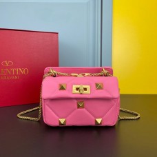 Valentino Garavani Small Roman Stud Shoulder Bag In Nappa Leather Pink