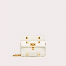 Valentino Garavani Small Roman Stud Shoulder Bag In Nappa Leather White