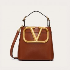 Valentino Garavani Small Supervee Handbag In Calfskin Brown