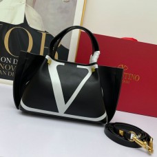 Valentino Garavani Small VLogo Escape Tote In Calfskin BlackWhite