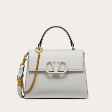 Valentino Garavani Small Vsling Handbag In Grainy Calfskin White