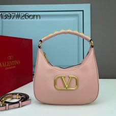 Valentino Garavani Stud Sign Hobo Bag In Calfskin Cherry