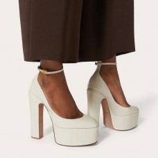 Valentino Garavani Tan-Go Platform Pumps with Ankle Strap Women Patent Leather White