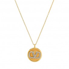 Valentino Garavani VLogo Crystal Embellished Pendant Necklace In Gold