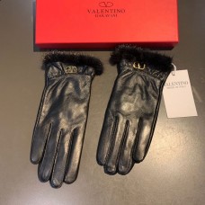 Valentino Garavani VLogo Sheepskin Gloves with Mink Hair Black