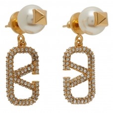 Valentino Garavani VLogo Signature Earrings with Crystals and Pearls Gold