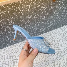 Valentino Garavani VLogo Signature Heeled Mules with Crystals Women Sheepskin Sky Blue