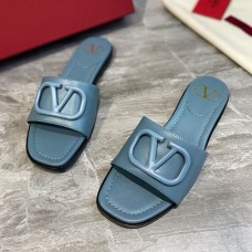 Valentino Garavani VLogo Signature Slides Women Calfskin Blue