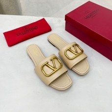 Valentino Garavani VLogo Signature Slides with Accessory Women Calfskin Apricot