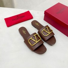 Valentino Garavani VLogo Signature Slides with Accessory Women Calfskin Coffee