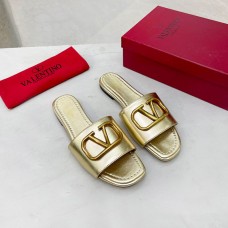 Valentino Garavani VLogo Signature Slides with Accessory Women Calfskin Gold