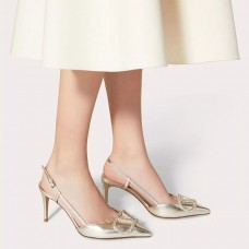 Valentino Garavani VLogo Signature Slingback Pumps with Swarovski Crystals Women Calfskin Gold