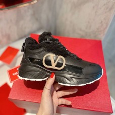 Valentino Garavani VLogo Signature Sneakers Women Calfskin with Shearling Black