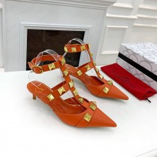 Valentino Gravani Roman Stud Pumps with Straps Women Calfskin Orange