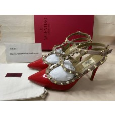 Valentino Garavani Rockstud Ankle Strap Pumps 90mm Patent Red