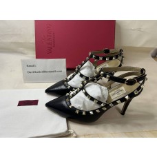 Valentino Rockstud Ankle Strap Pumps In Black Leather