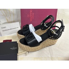 Valentino Garavani Vlogo Espadrille Wedges Calfskin Black