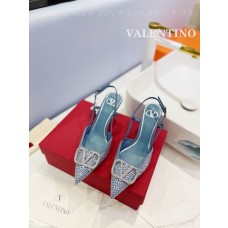 Valentino Garavani Vlogo Signature Slingback Pumps 80mm Crystal Embellished Blue