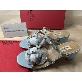 Valentino Garavani Rockstud Caged 60mm Slide Sandals Light Blue